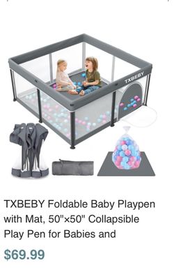 TXBEBY Foldable Baby Playpen with Mat 50x50