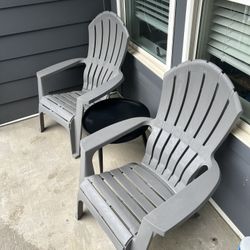 2 Gray Adirondack Chairs And Table  