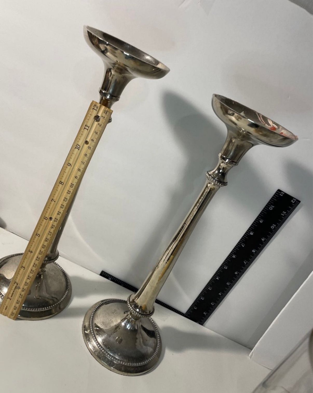 Large 15" heavy metal silver candle sticks holders