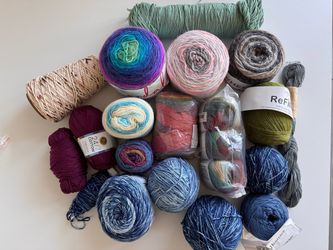 Crocheting, knitting kit with threads, hooks and needles
