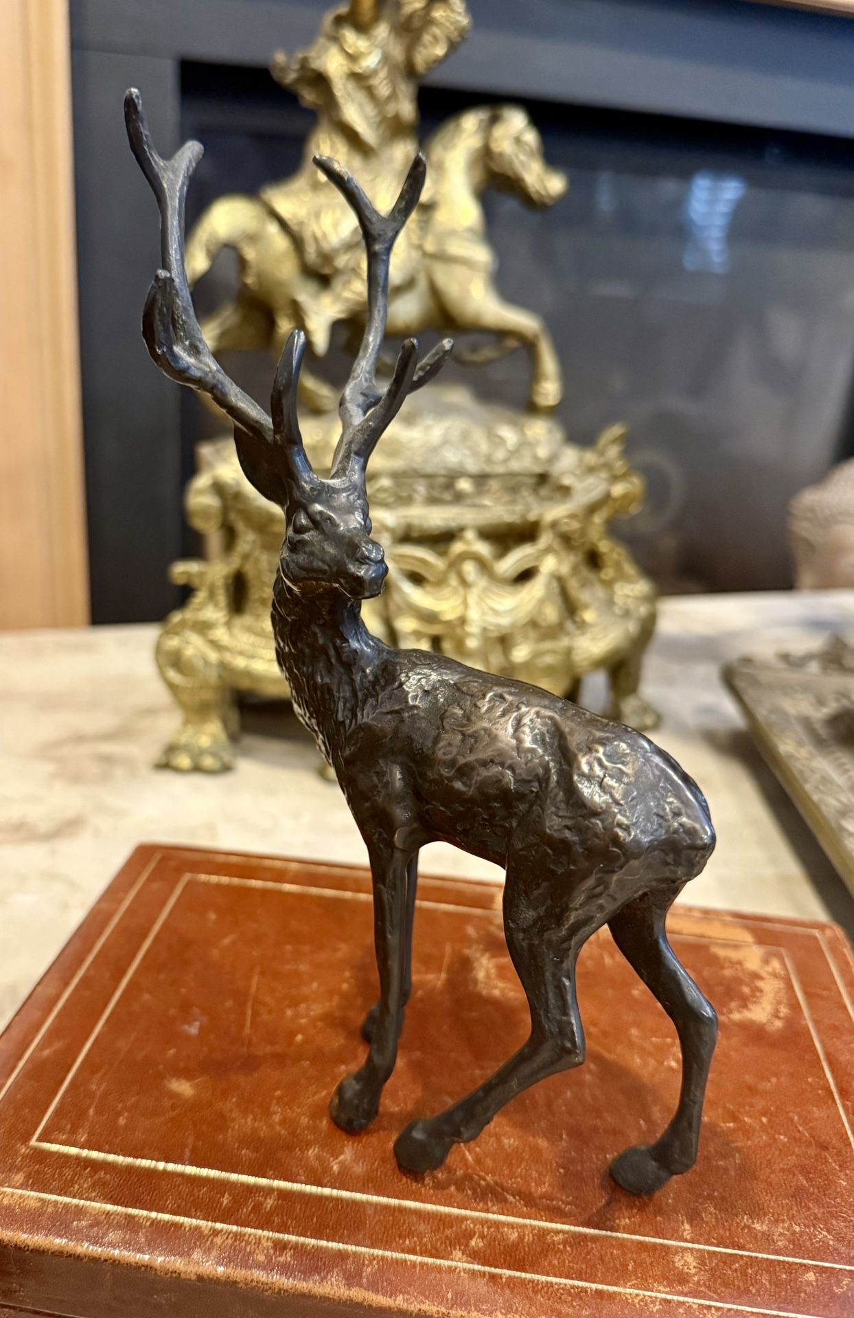 8” LATE VICTORIAN SOLID BRONZE STAG DEER SCULPTURE STATUE FIGURINE