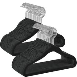 SONGMICS Baby Kids Clothes Velvet Hangers Set of 50 - Black