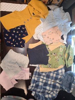 Baby Girl 12M Wardrobe Bundle | 3 Vest Sets, Ruffle Leggings & Bear Ear Jacket