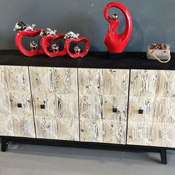 NEW BUFFET TV STAND WOOD BLACK WHITE 60”