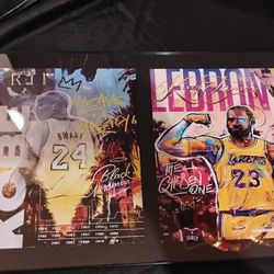 Los Angeles Lakers 🏀 Kobe Bryant and LeBron James 12 inch x 18 inch GLASS Frame