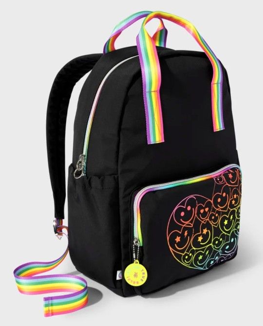 THE CHILDREN'S PLACE Tween Girls Rainbow Happy Face Backpack- Black🎒🌈😊