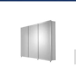 Croydex 48 in. W x 30 in. H x 5-1/4 in. D Frameless Tri-View Surface-Mount Medicine Cabinet with Easy Hang System in White
