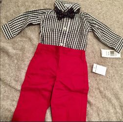 NWT Boy 3 - 6 m, 4-Piece Suit—Dress Pants, Dress Shirt / Onesie, Bow tie