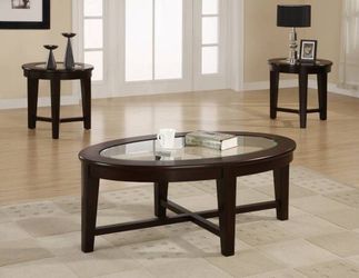 Coffee Table + 2 End Tables with Oval Shaped Glass Top ONLY $299- SALE!