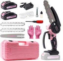 Chainsaw Cordless 6-inch, Handheld Electric Power Chain Saw, 2 Batteries & Fast Charger, Lightweight, One-Handed Use, Ideal for Tree Trimming, Wood Cu