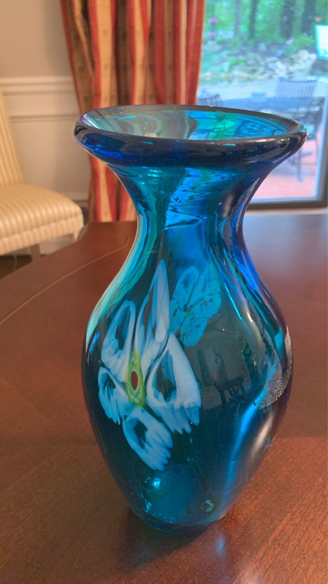 Blue glass hand blown vase
