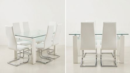 Modern Glass Top Dining Table with 6 Chairs-Juego de comedor moderno, de uso pero en muy buen estado
