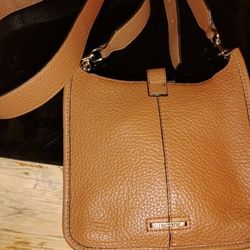 REBECCA MINKOFF BROWN PEBBLED LEATHER CROSSBODY
