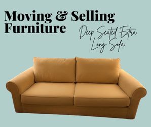 Extra Long Deep Seat Sofa – Tan/Camel – Moving Sale