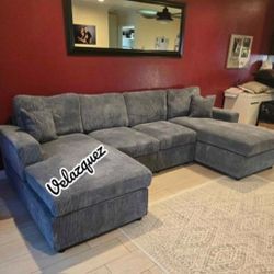 ✅️✅️4 pc fog grey corduroy fabric sectional sofa with double chaise ✅️✅️