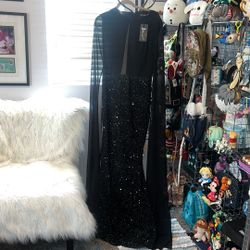 NWT Miss Ord Formal Black Sequin Dress With Long Shear Arms XL
