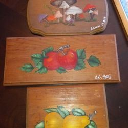 Hand painted Wood Slab Art Set Of 3