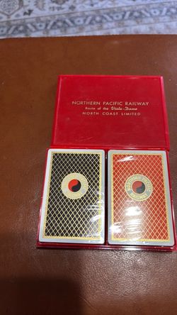 Vintage Northern Pacific Railway playing cards in opened