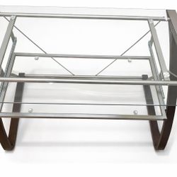 Glass  And Wood desk And Matching Glass Bookcase