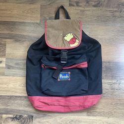 Vintage Disney Pooh Gear Clip Winnie The Pooh Suede Black Red Bag Backpack