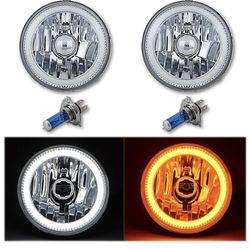 New -Octane Lighting 5 3/4 Inch Switchback White Amber Halogen Halo DRL Turn Signal Angel Eye Headlight Pair