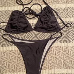 New Women’s Dark Gray Triangle Top String Bikini Size M  Medium