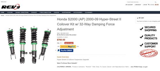 (Open Box) Rev9 R9-HS2-015 Hyper-Street II Damper Lowering Coilover Kit Strut Shock Suspension For Honda S2000 (AP) 2000-09 AP1 AP2