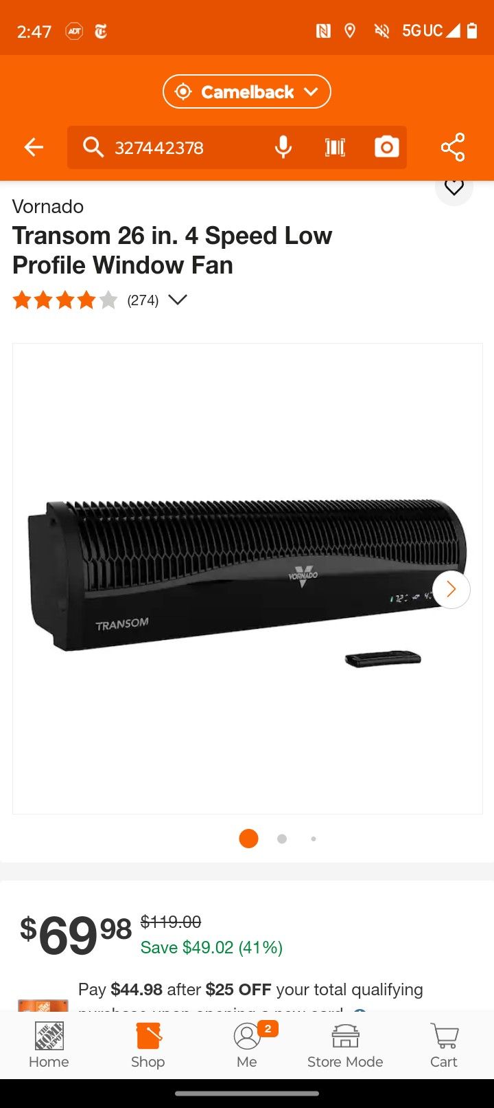 Vornado
Transom 26 in. 4 Speed Low Profile Window Fan