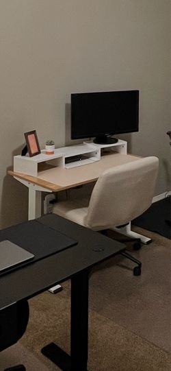 Electric Standing Desk Height Adjustable (White Frame + Maple Top)