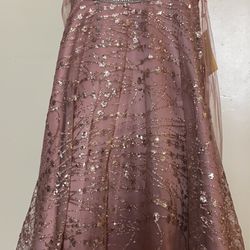 Flower Girl Dress Size 8 Blush Pink Rose Gold Rhinestone Waist Line