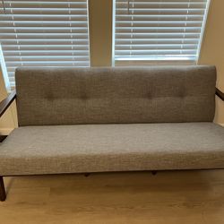 Bianca 50 in. Light Grey/Walnut Polyester 2-Seater Loveseat with Wood Frame