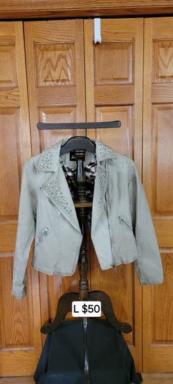 Womens Beige and Silver Blingy Blazer Size L