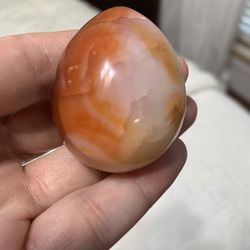 Natural Red Carnelian Agate Quartz Crystal Egg with druzy