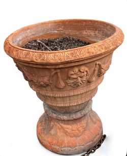 28" Monumental Italian Terracotta Urn & Pedestal – TAF Montelupo (Galestro Clay)