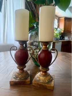 2 table top candle holders