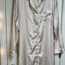 Stars Above, XXL, Pink and White Stripped, Satin Nightgown