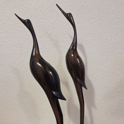 2 Wooden Heron Statues