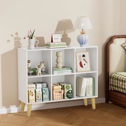 6 Cube Storage Organizer with Legs, 2 Tier Cube Low Bookcase Freestanding Storage Display Organizer