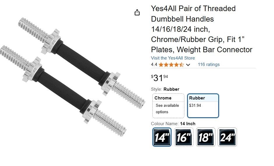 Threaded Dumbbell Rubber/Chrome Handles
