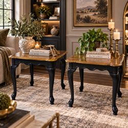 Pair of Refinished Vintage Queen Anne Side Tables – Set of 2