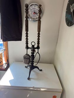 Antique Fireplace Tools Unbranded Cast Iron & Solid Wood Handle Mid 20th Century OBO