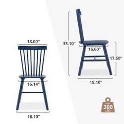 Windsor Navy Blue Solid Wood Dining Chairs with Curving Spindle Back for Kitchen and Dining Room Set of 4