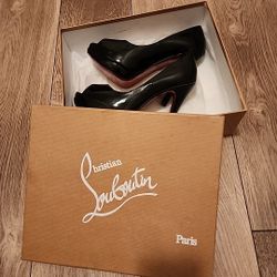 Christian Louboutin Bianca 120 Patent Calf Heels Shoes Black Size 38 ( 7.5 )