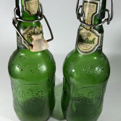 2 Vintage empty Grolsch beer bottles with porcelain caps