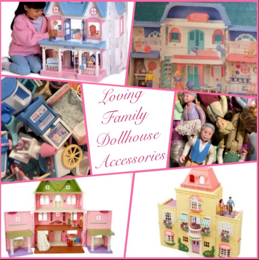 Vintage Fisher Price Loving Family Dollhouse & Replacement Dolls Furniture & Accessories (Read Post)  