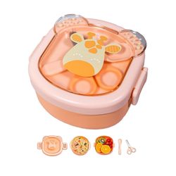 Adorable Kids Food Container Set Giraffe Lunch Box with Bowls, Spoon & Scissors