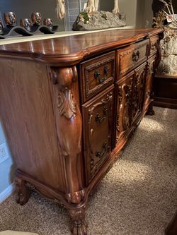 Ornate Wood Buffet Sideboard Cabinet