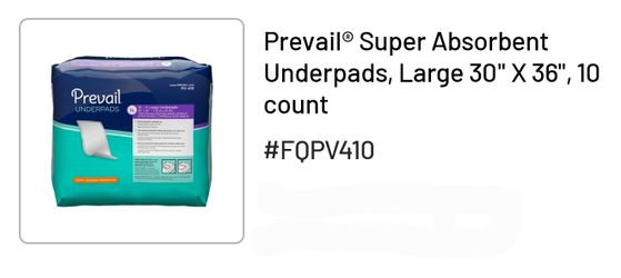 Prevailo Super Absorbent Underpads, Large 30" X 36"