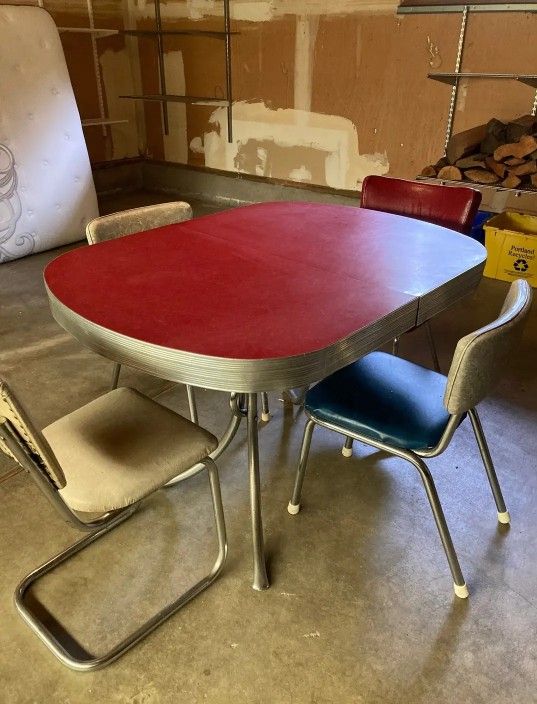 MCM Red Formica Table & 4 Chairs