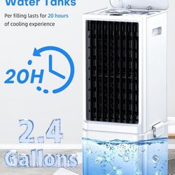 Windowless Air Conditioner w/ 4 Modes & 3 Speeds, Waterless Alert, 2.4-Gal Tank for 20H Cooling, 12H Timer, 20FT Remote, 70° Auto Swing Evaporative Ai